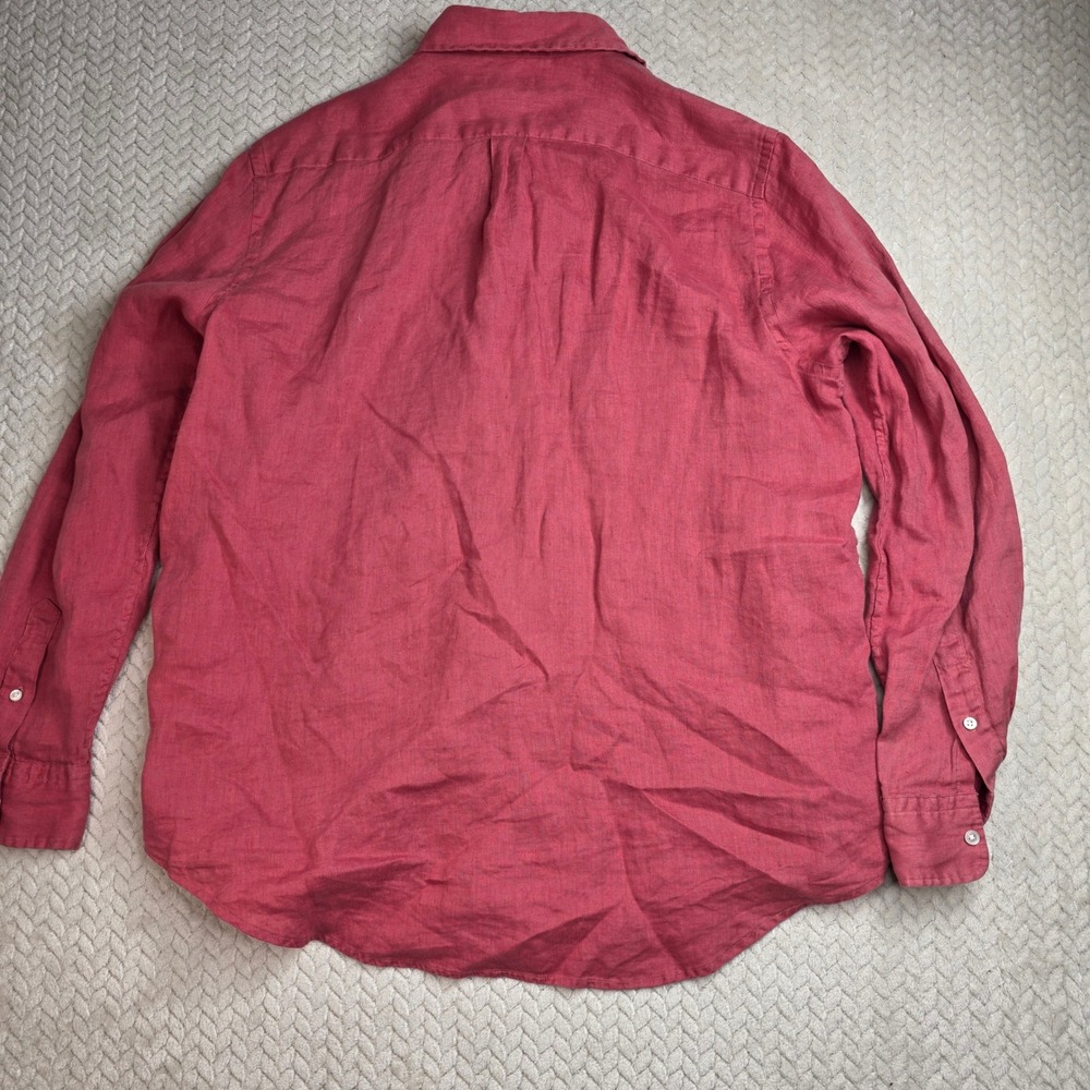 Polo Ralph Lauren Mens XL Relaxed Fit 100% Linen Button Down Shirt Pink Red Long - Picture 6 of 9